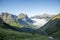 Inversion clouds and Going to the Sun Road viewed from the Highline Trail