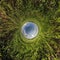 Inversion of little planet transformation of spherical panorama 360 degrees. Spherical abstract aerial view in field with awesome