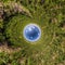 Inversion of little planet transformation of spherical panorama 360 degrees. Spherical abstract aerial view on field with awesome