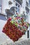 Inverted cube street artificial flower installation  in Lisbon