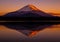 Inverted image of Mt.Fuji in red sky