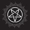 Inverted pentagram or pentalpha or pentangle. Hand drawn dot work ancient pagan symbol of five-pointed star vector illustration.