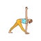 Inverted triangle pose Parivrtta Trikonasana color line illustration. Pictogram for web page