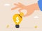Invest in growth stock concept. Mutual fund or growing money. Businessman dips a coin into a dollar bulb. Economy or
