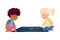 Investigative Little Boy and Girl Studying Space and Galaxy Examining Solar Planets Vector Illustration