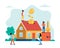 Investing money in real estate, buying house, small people doing various tasks. Concept vector illustration in flat