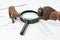 Investment bear and bull stock market concept, magnifying glass