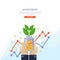 Investment and finance growth business concept. Hand holding clear bottle with coins and green tree. Vector illustration