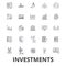 Investment, finance, money, investor, stock market, savings, business, bank line icons. Editable strokes. Flat design