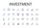 Investment line icons collection. Capital expenditure, Fiscal asset, Financial contribution, Equity stake, Mtary wager