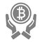 Investments solid icon. Coin in hands vector illustration isolated on white. Bitcoin and hands glyph style design