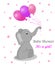 Invitation card baby shower with elephant for girl. Cute elephant with balloons. Birthday greetings card with flat elephant. vecto