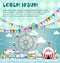 Invitation card Merry Christmas and Happy New Year on amusement park, winter market, festival, fair. Vector illustration in flat