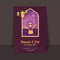 Invitation card or template design with muslim girl character on purple nighty view background.