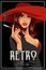 The invitation on fashionable a retro party. Woman in red hat