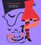 Invitation for Halloween party with female legs cartoon vector illustration