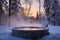 an inviting hot tub steaming in crisp, outdoor winter air