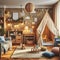 Inviting Kids\\\' Room: Playful Interior with Cozy Play Tent