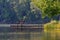 Inviting Park Bench on Pier Over Rustic Lake