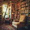 An inviting personal library with extensive bookshelves and a classic upholstered chair