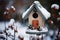 Inviting winter birdhouse feeder, a charming refuge for feathered companions