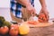 Involved motivated man cooking in the kitchen