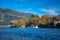 Ioannina city in Greece. View of the lake and the mosque of Aslan Pasa cami with seagulls and swans.