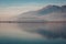 Ioannina lake in Epirus Region, Greece. Artistic panoramic view