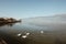 Ioannina lake in Epirus Region, Greece. Artistic panoramic view