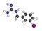 Iobenguane I-131 cancer drug molecule (radiopharmaceutical). 3D rendering. Atoms are represented as spheres with conventional