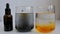 Iodine starch test in water. Water with and without starch