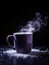 Iolite Crystal Coffee Mug on Black Background.