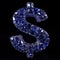 Iolite Crystal Dollar Sign isolated on Black Background.