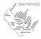 Ionian island of Zakynthos Zakinthos in Greece vector map line contour silhouette
