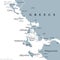 Ionian Islands Region of Greece, Greek island group, gray political map