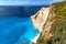 Ionian sea cliffs close to shipwrek beach, Zakynthos island Greece