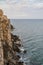 Ionian Sea and Horizon View Outside the Monemvasia Castle Walls. Steep Cliff and Rocky Outcrop