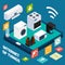 Iot concise household isometric concept icon