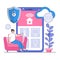 Iot security vector illustration concept with characters. Secure smart devices, connected home safety, internet of things