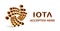 Iota accepted sign emblem. Crypto currency. 3D isometric golden Iota sign with text Accepted Here. Block chain. Stock illus