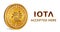 Iota. Accepted sign emblem. Crypto currency. Golden coin with Iota symbol isolated on white background. 3D isometric Physical coin