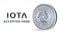 Iota. Accepted sign emblem. Crypto currency. Silver coin with Iota symbol isolated on white background. 3D isometric Physical coin
