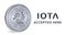 Iota. Accepted sign emblem. Crypto currency. Silver coin with Iota symbol isolated on white background. 3D isometric Physical coin