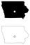 Iowa IA state Map USA with Capital City Star at Des Moines. Black silhouette and outline isolated on a white background. EPS
