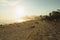 IPANEMA BEACH, RIO DE JANEIRO, BRAZIL - NOVEMBER 2009: sun setting over Ipanema Beach on a busy afternoon