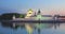 Ipatiev Monastery reflecting in water at dusk, Kostroma