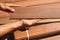 Ipe deck installation carpenter hands holding wood