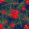 Ipomoea Quamoclit - Cypress Vine Flower on Navy Blue Background. Vector Illustration.