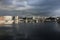 Ipswich waterfront marina with storm clouds