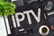 IPTV - Text on Black Chalkboard. 3D Rendering.